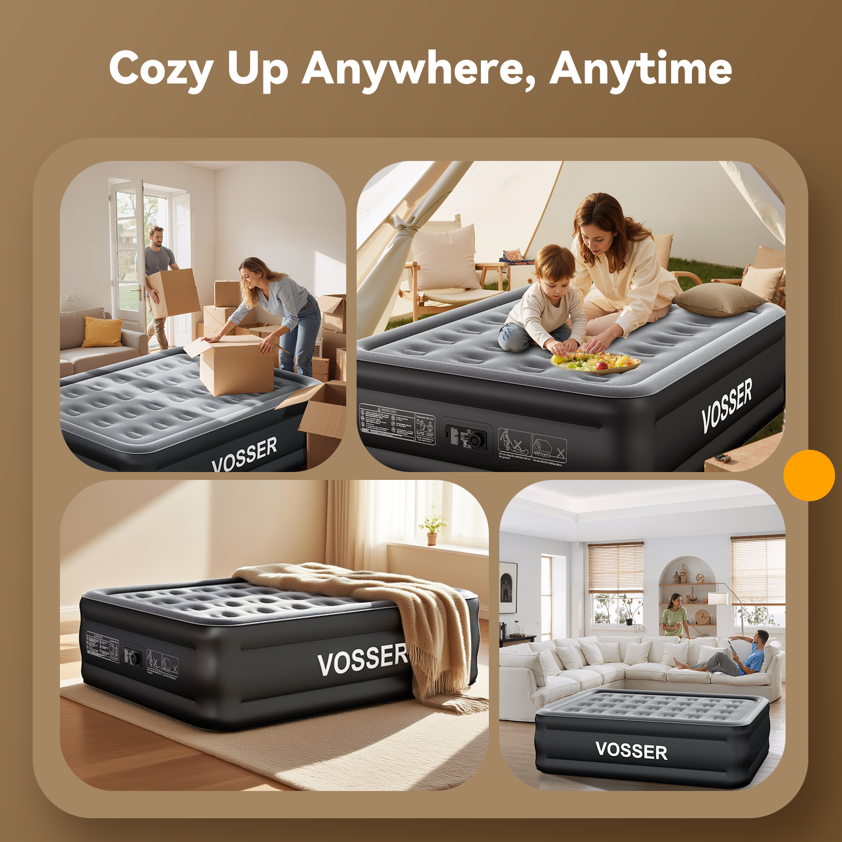 VOSSER Air Mattress Full with Built in Pump,18’’Raised Blow Up Mattress,Self Inflatable Mattress in 3 Mins,Portable Air Bed for Home,Floor&Travel,Full Size Air Mattress for Adults 660LB Max,Black