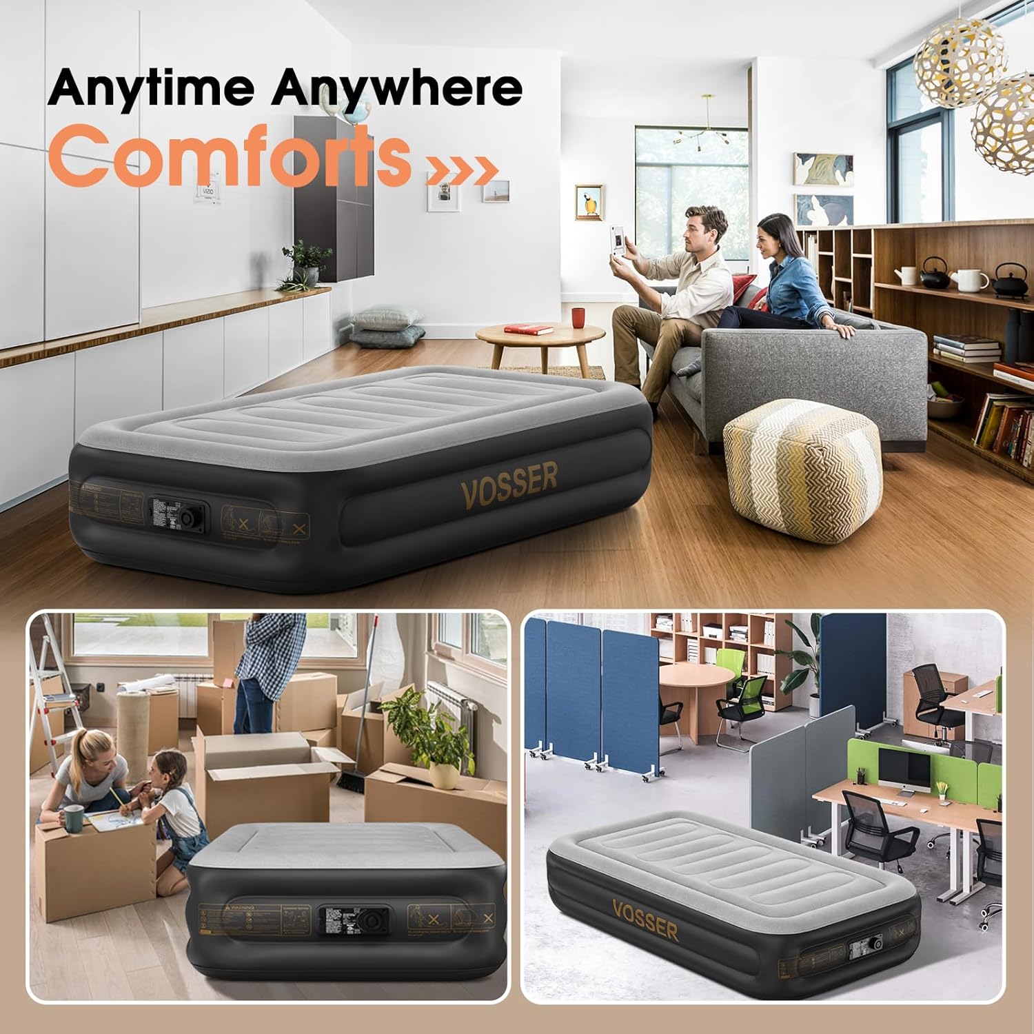 Twin Air Mattress with Built in Pump,Inflatable Mattress 2 Mins Self-Inflation/Deflation,Thicker Blow up Mattress Leak-Proof,Flocked Top Air Bed with Storage Bag for Home, Camping & Guests