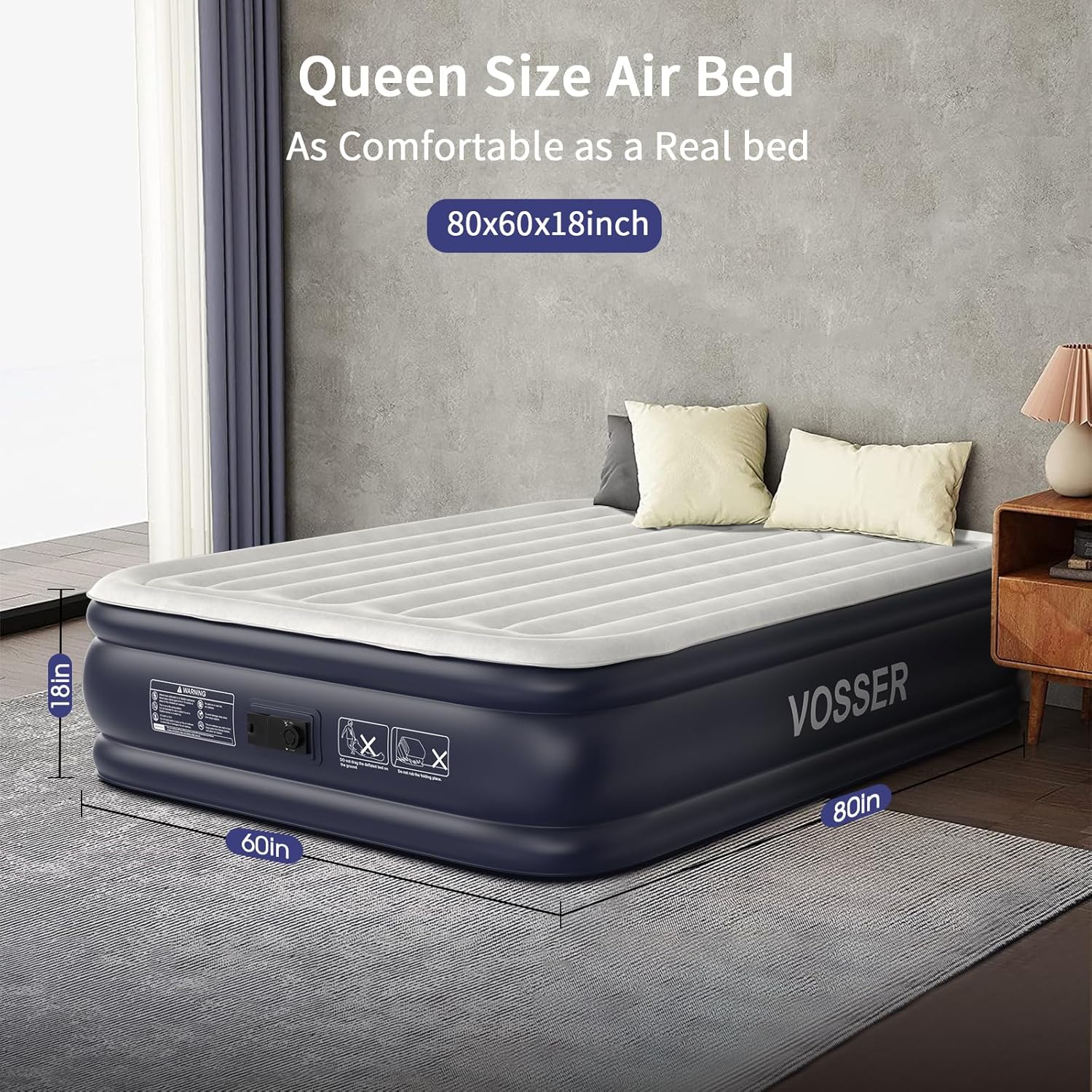 Twin Air Mattress with Built in Pump Raised,18''Inflatable Mattress of Upgraded Vertical Beams,Self Inflatable Blow Up Mattress in 3 Mins,Flocked Top Airbed with Carry Bag for Home,Camping