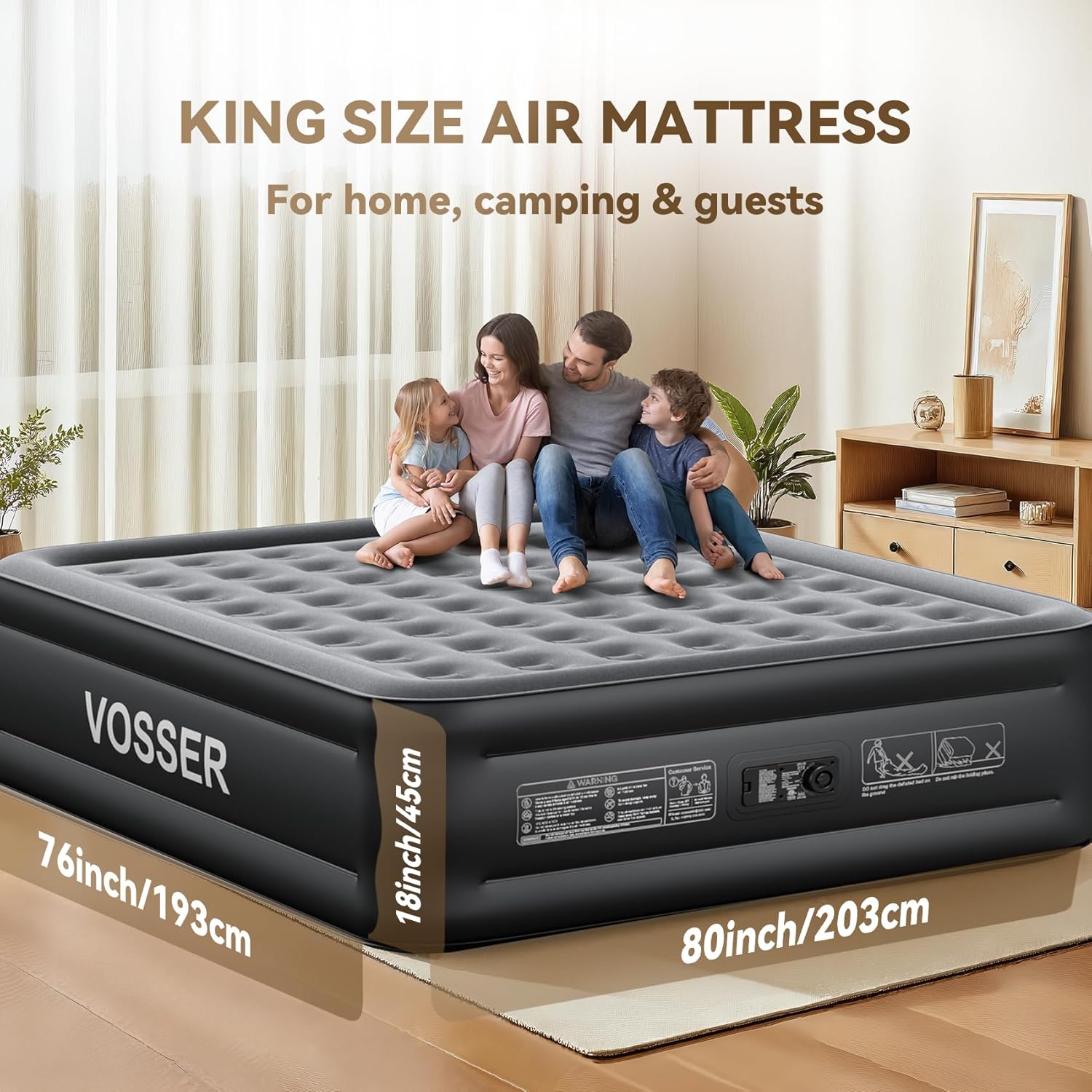 Air Mattress Twin with Built in Pump,18” Raised Blow Up Mattress,Inflatable Mattress in 2 Mins,Single Twin Size Air Mattress for Home,Floor&Camping, Air Bed for Adults,330LB Max,Black