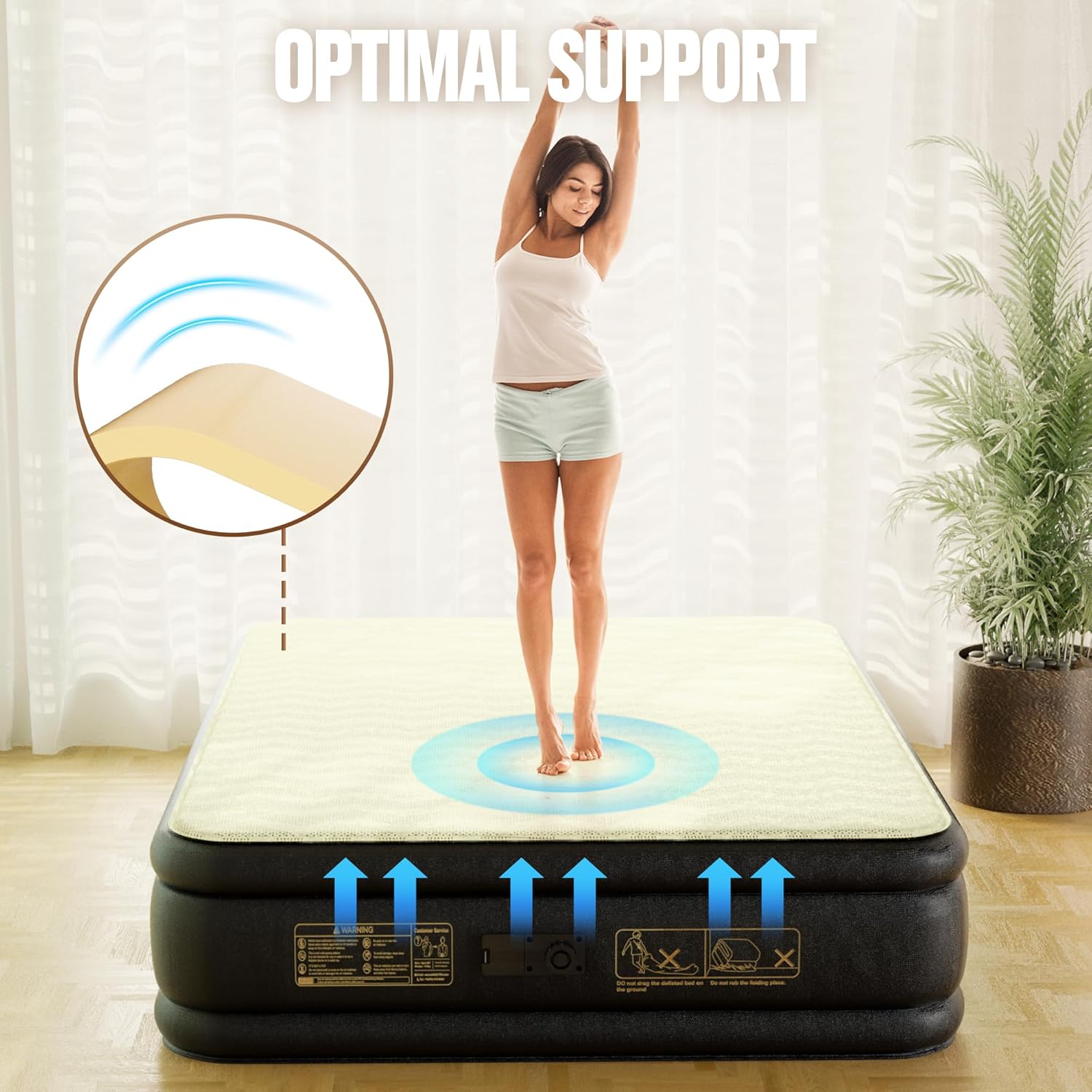 Twin Air Mattress with Built-in Pump,18'' Foam Topper Inflatable Mattress,Luxury Blow Up Mattress 2 Mins Self-Inflation/Deflation - Breathable and Wrinkle-Free for Camping, Home & Guests