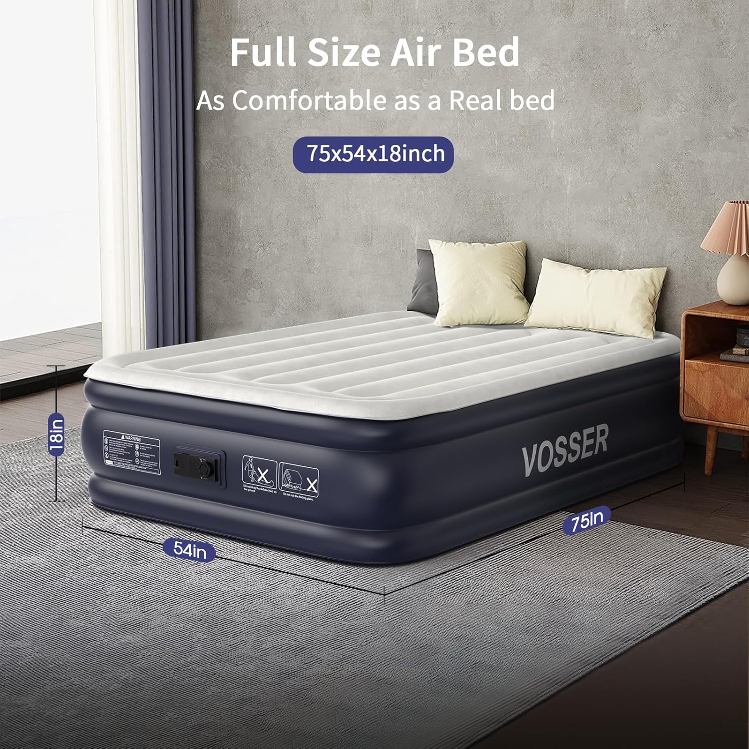 Twin Air Mattress with Built in Pump Raised,18''Inflatable Mattress of Upgraded Vertical Beams,Self Inflatable Blow Up Mattress in 3 Mins,Flocked Top Airbed with Carry Bag for Home,Camping