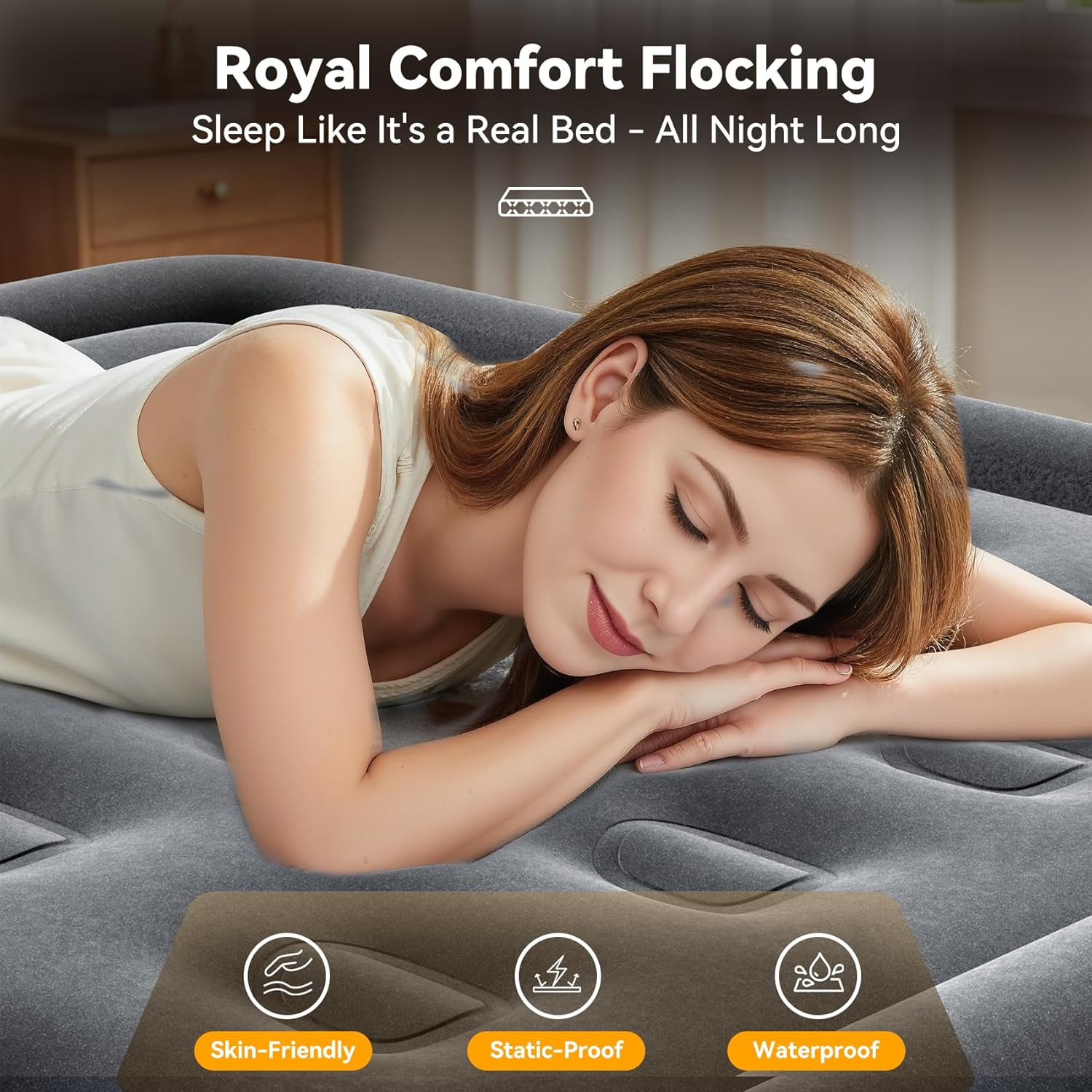 Air Mattress Twin with Built in Pump,18” Raised Blow Up Mattress,Inflatable Mattress in 2 Mins,Single Twin Size Air Mattress for Home,Floor&Camping, Air Bed for Adults,330LB Max,Black