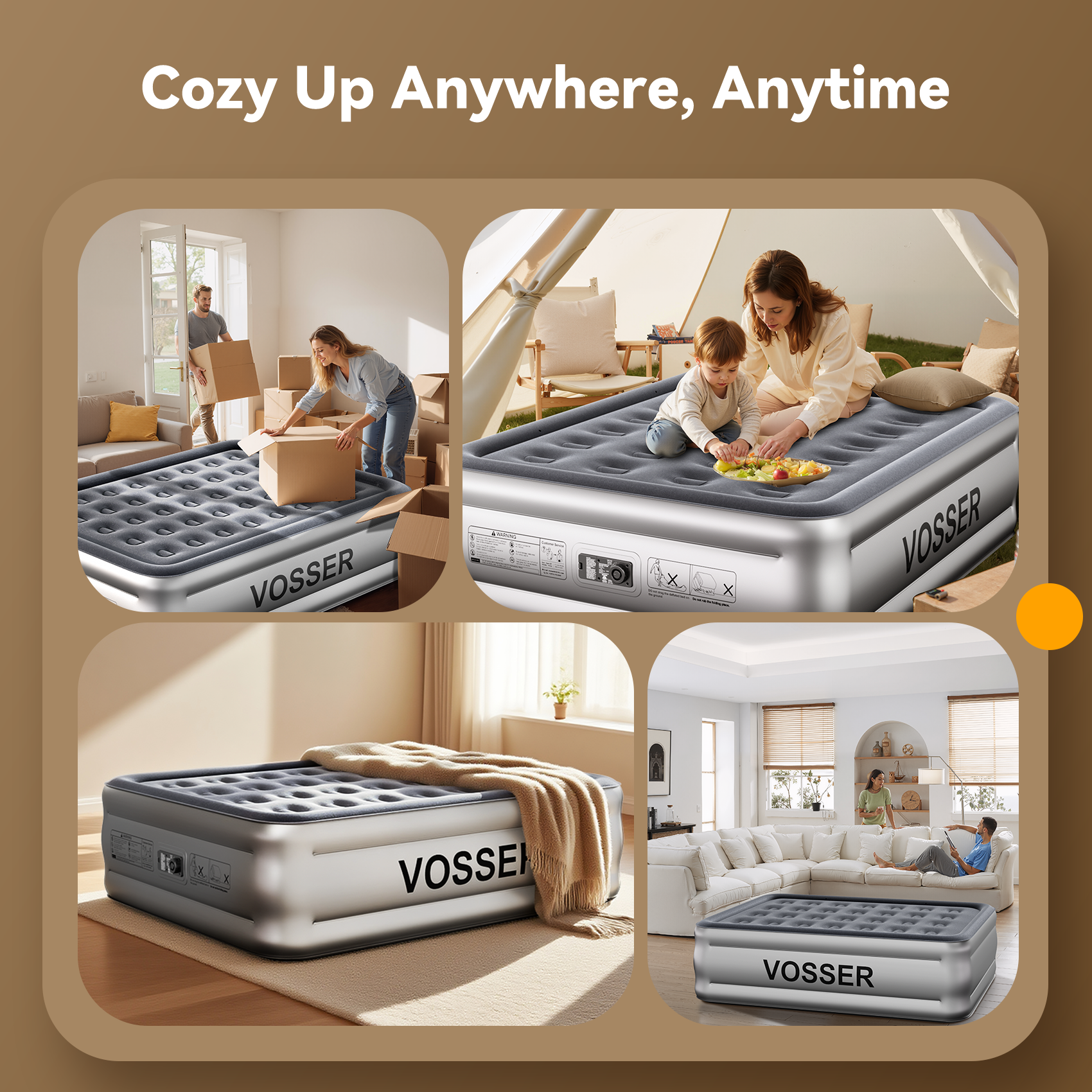Air Mattress Full with Built in Pump,18’’Blow Up Mattress,Self Inflatable Mattress in 3 Mins,Portable Air Bed for Camping,Floor&Travel,Full Size Air Mattress for Adults 660LB Max,Silver