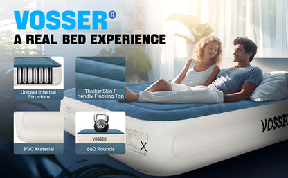 VOSSER Queen Air Mattress with Built-in Pump,Fast & Easy Inflation/Deflation Inflatable Mattress,  Foldable Blow Up Mattress with Storage Bag , Inflatable Bed for Home, Camping & Guests