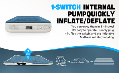 VOSSER Queen Air Mattress with Built-in Pump,Fast & Easy Inflation/Deflation Inflatable Mattress,  Foldable Blow Up Mattress with Storage Bag , Inflatable Bed for Home, Camping & Guests