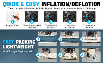 VOSSER Queen Air Mattress with Built-in Pump,Fast & Easy Inflation/Deflation Inflatable Mattress,  Foldable Blow Up Mattress with Storage Bag , Inflatable Bed for Home, Camping & Guests