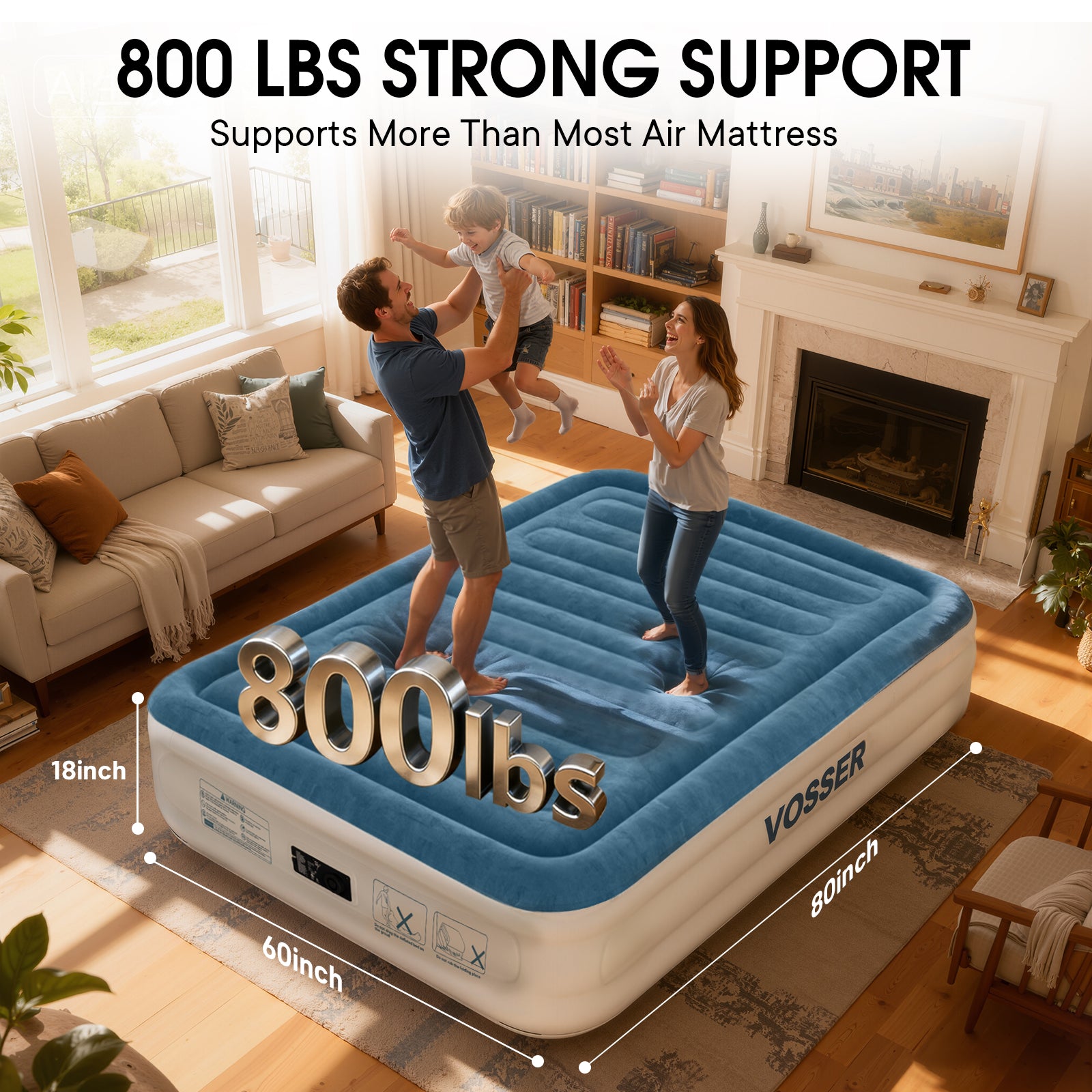 VOSSER Queen Air Mattress with Built-in Pump,Fast & Easy Inflation/Deflation Inflatable Mattress,  Foldable Blow Up Mattress with Storage Bag , Inflatable Bed for Home, Camping & Guests