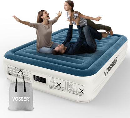 VOSSER Queen Air Mattress with Built-in Pump,Fast & Easy Inflation/Deflation Inflatable Mattress, Foldable Blow Up Mattress with Storage Bag, Inflatable Bed for Home, Camping & Guests
