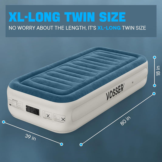 VOSSER Queen Air Mattress with Built-in Pump,Fast & Easy Inflation/Deflation Inflatable Mattress, Foldable Blow Up Mattress with Storage Bag, Inflatable Bed for Home, Camping & Guests