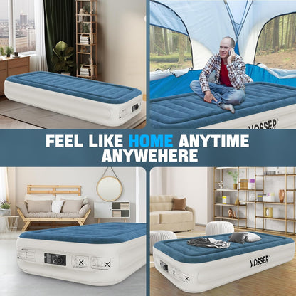VOSSER Queen Air Mattress with Built-in Pump,Fast & Easy Inflation/Deflation Inflatable Mattress, Foldable Blow Up Mattress with Storage Bag, Inflatable Bed for Home, Camping & Guests